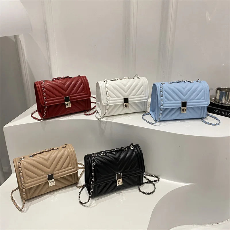 New Fashion Mini Quilted Embossed Chain Shoulder Bag for Women Simple Versatile Diagonal Crossbody Bag Square Handbag Female Bag