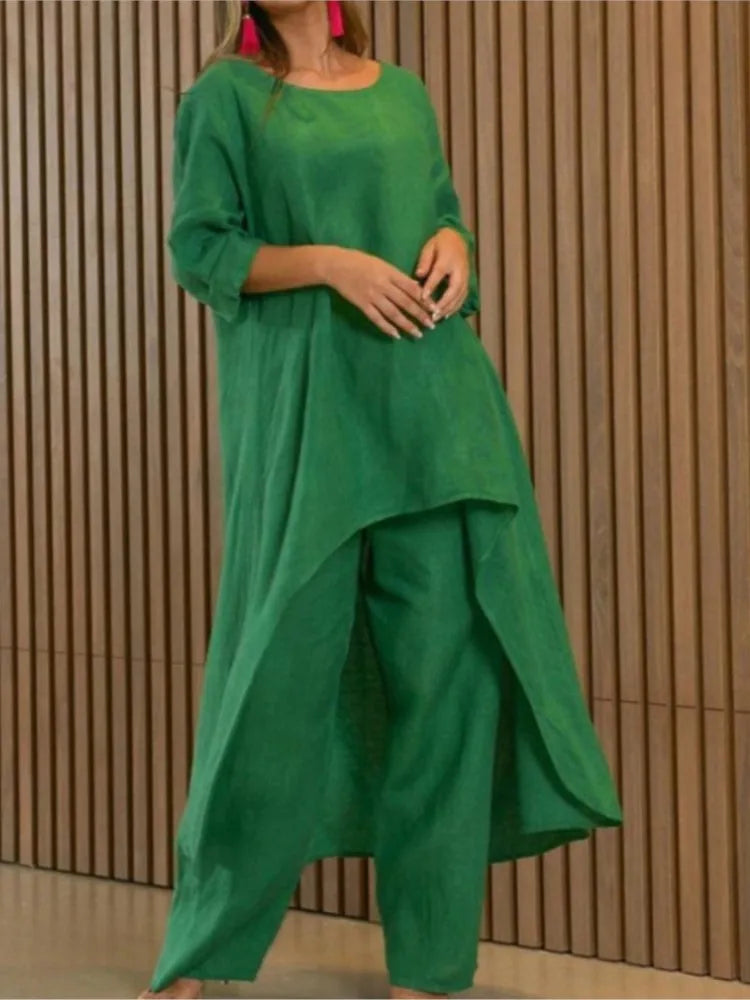 Women's Cotton Linen Long Pants Sets Fashion
