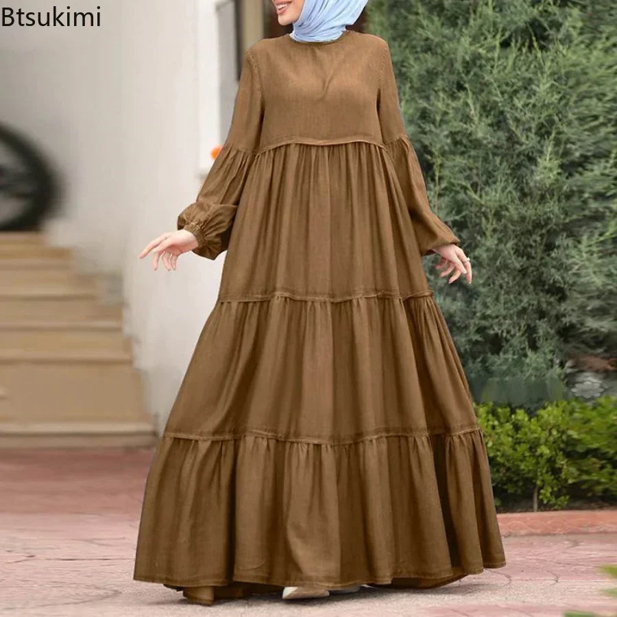 New 2026 Women's Casual Sun Dress Fashion Loose Muslim Dress Abaya Long Sleeve Islam Clothing  Abayas Women Dubai Robe Oversized