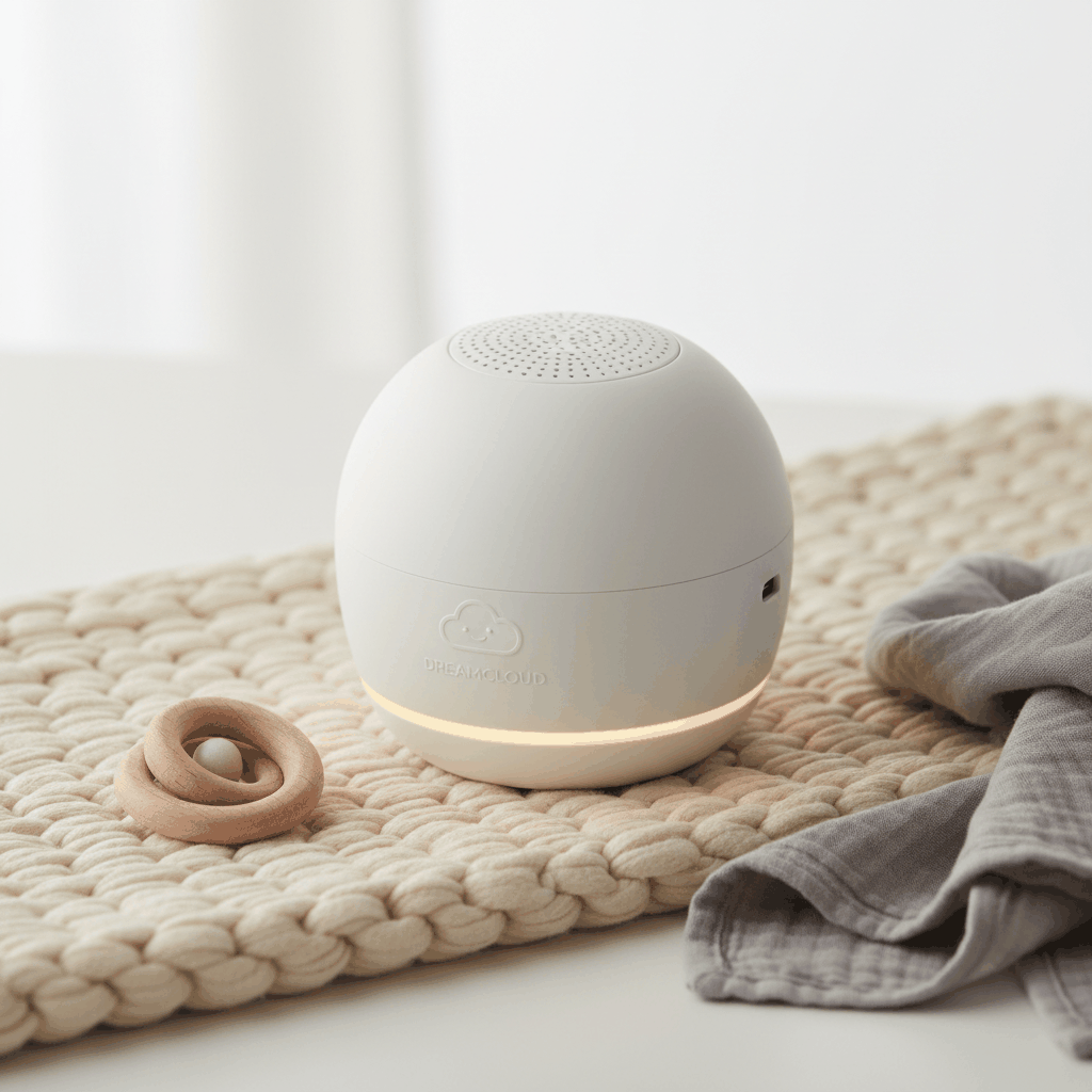 Compact baby white noise machine with night light for soothing sleep