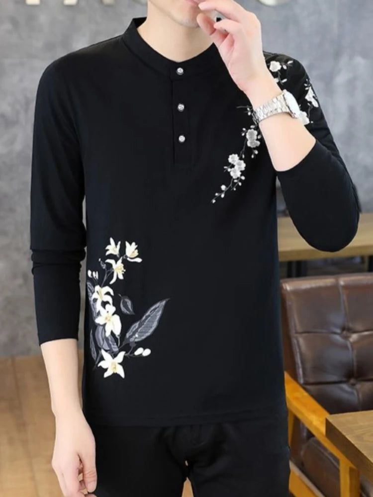 Men's Premium Cotton Slim Fit Long Sleeve Polo Shirt Spring Autumn Fashion Casual Trendy Basic Top for Daily Wear