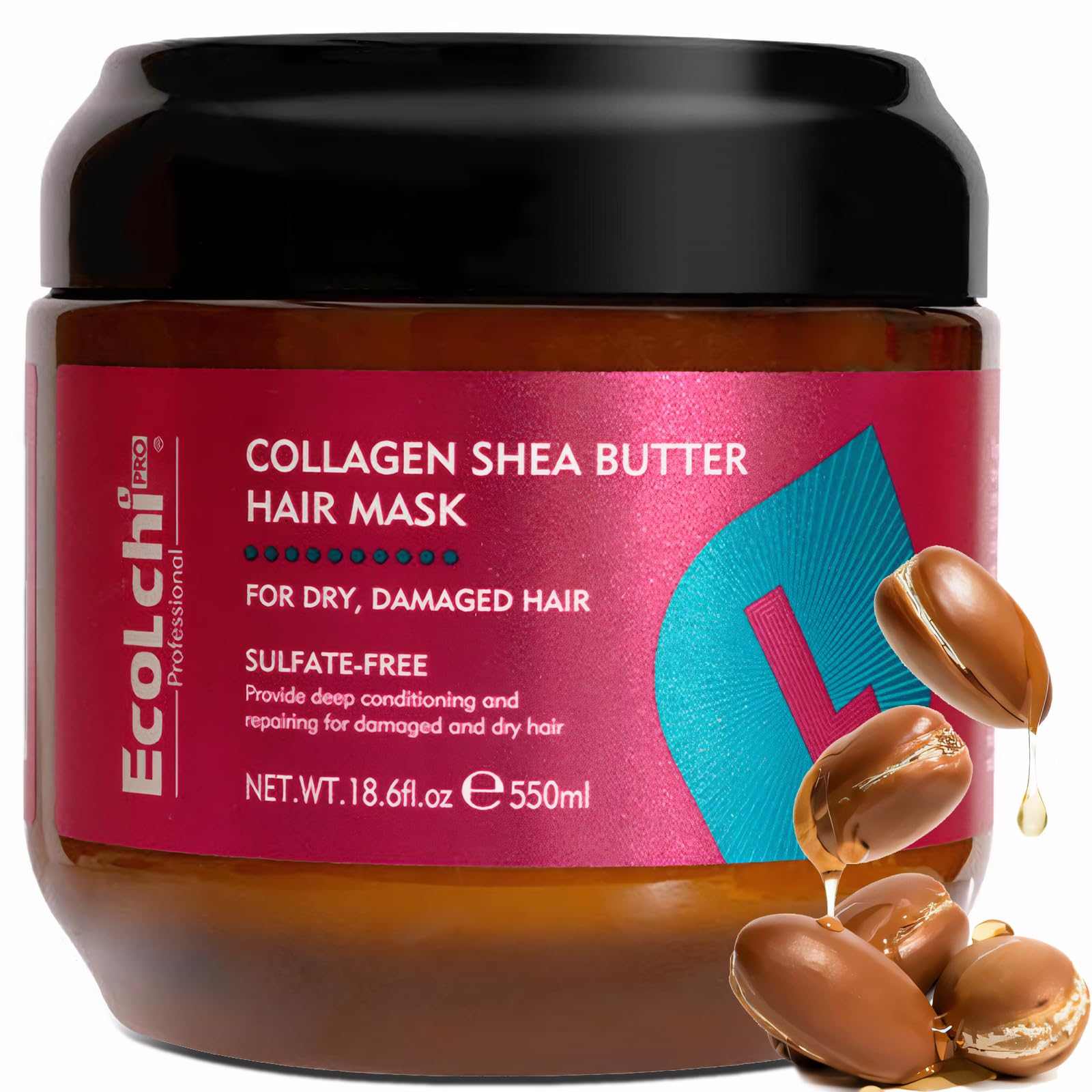ECOLCHI Luxe Collagen Shea Hair Repair Mask with Argan Oil in 18.6 oz container