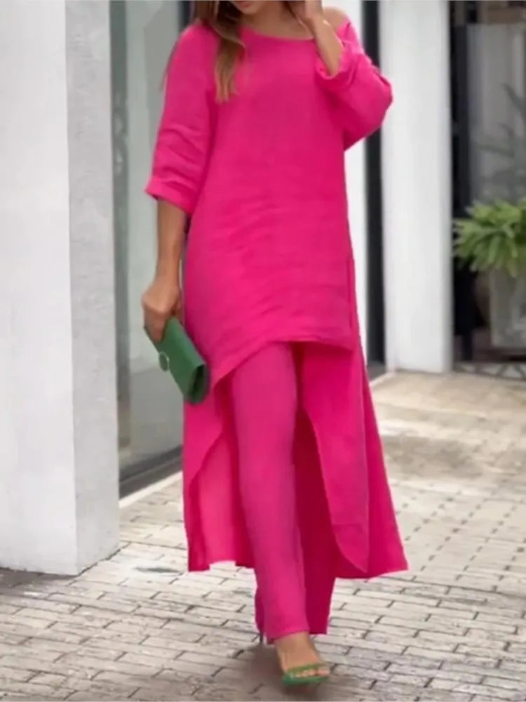 Women's Cotton Linen Long Pants Sets Fashion