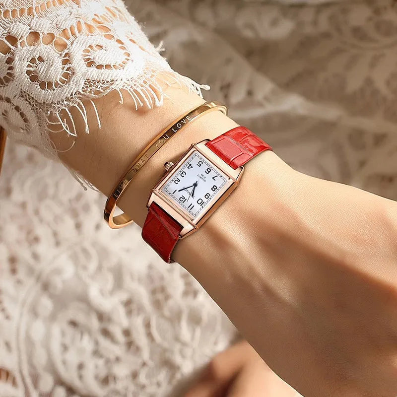 Luxury Metal Rose Gold Square Ladies Quartz Wristwatch