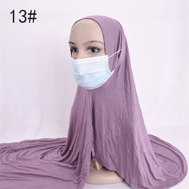 Ready to Wear Hijab Scarf with Earhole Women Stretchy Cotton Muslim Headscarf Female Head Wraps Scarves Islam Neck Head Shawls