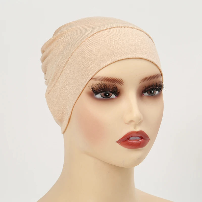 Solid Color Modal Jersey Hijab Scarf Elastic Inner Cap Soft Underscarf Woman Muslim Fashion Bonnet 22*21cm