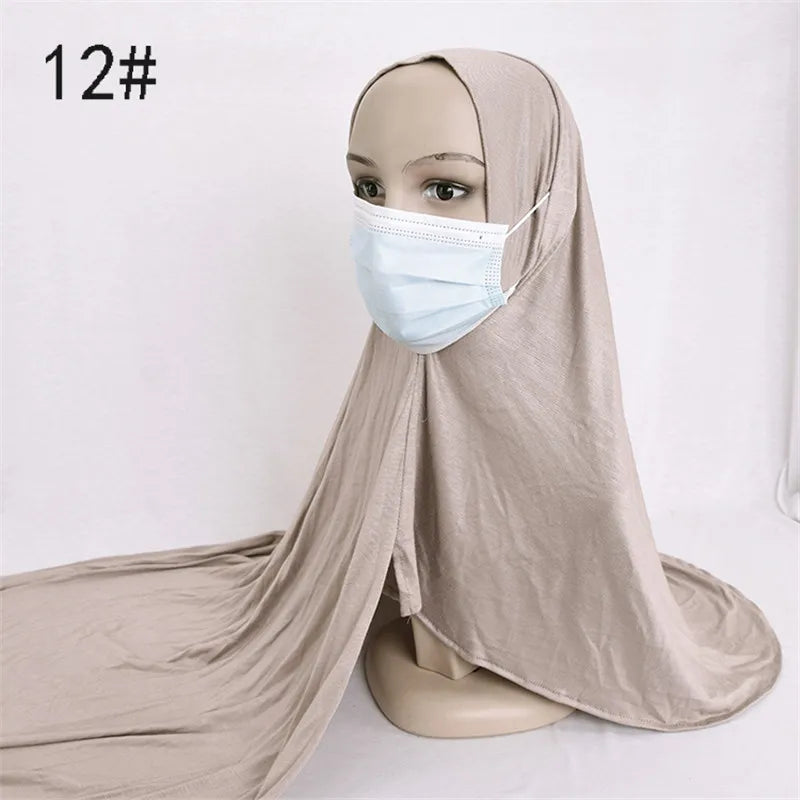 Ready to Wear Hijab Scarf with Earhole Women Stretchy Cotton Muslim Headscarf Female Head Wraps Scarves Islam Neck Head Shawls