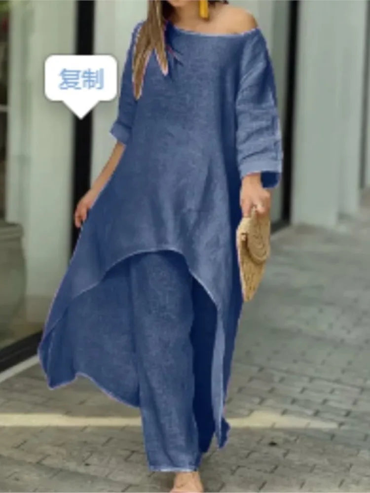Women's Cotton Linen Long Pants Sets Fashion