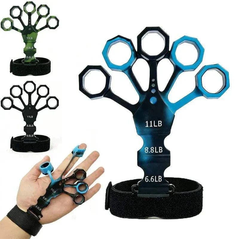 Silicone Finger Trainer for hand strength, rehabilitation, and wrist therapy with ergonomic grip.