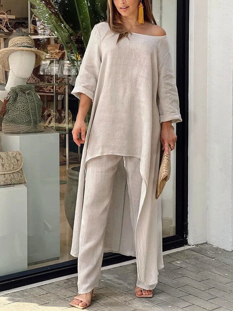 Women's Cotton Linen Long Pants Sets Fashion
