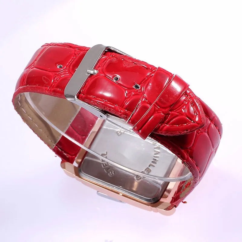 Luxury Metal Rose Gold Square Ladies Quartz Wristwatch